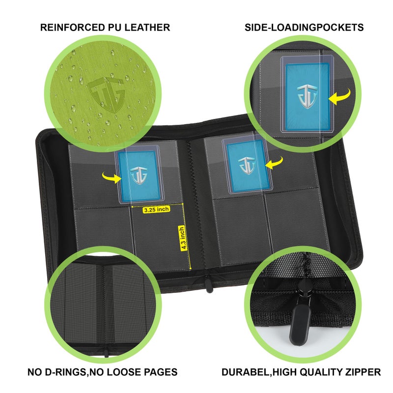 TCGUARD Toploader Binder Holds 112 Toploaders  4 Pocket Top Loader Binder for 3"" x 4"" Rigid Card Holders for Trading Cards or Sports Cards Binders (Green) - Image 3